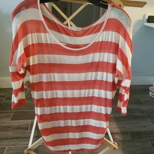 One Clothing pink & white striped 3/4 sleeve shirt